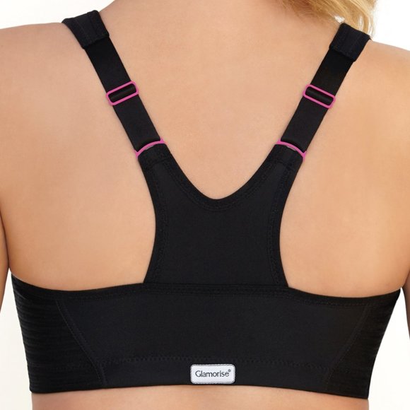 Glamorise SPORT Bra 44B (HIGH-IMPACT) Wicks! (RACERBACK) T-Back Zip-Up Black NEW - Picture 5 of 16
